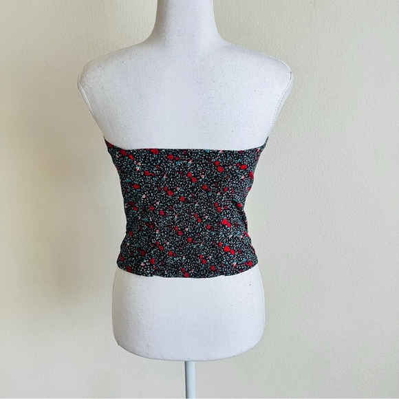 Urban Outfitters Red & Green Floral Front Zip Tuxedo Bustier Strapless Tank Top - Picture 4 of 15